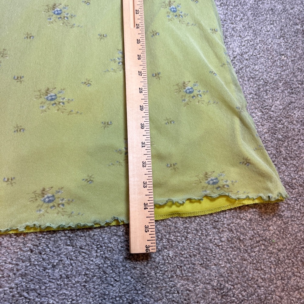 vintage y2k Floral Mesh Maxi Skirt Womens L Lime Green Lettuce Edge Cottagecore - Picture 3 of 11